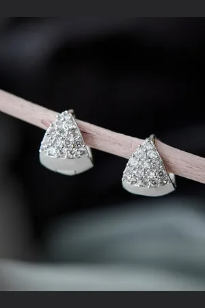 ATIBELLE Silver-Plated Cubic Zirconia Stone Studded Contemporary Hoop Earrings