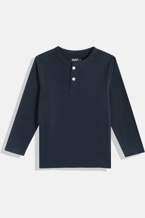 METRO KIDS COMPANY Boys Navy Blue Solid Henley Neck T-shirt