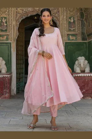 Everbloom Floral Yoke Design Sequinned Kurta with Trousers & With Dupatta