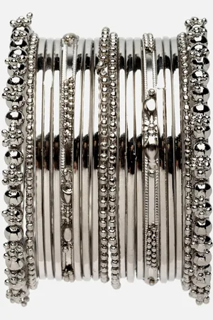 Anouk Set Of 20 Silver-Plated Oxidised Textured Bangles