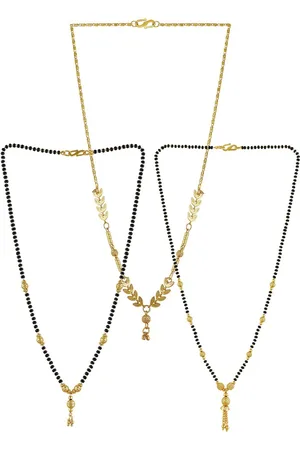 Brandsoon Set Of 3 Gold-Plated Black Beaded Mangalsutra