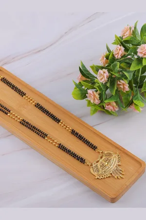 Brandsoon Gold-Plated Black Beaded Long Mangalsutra