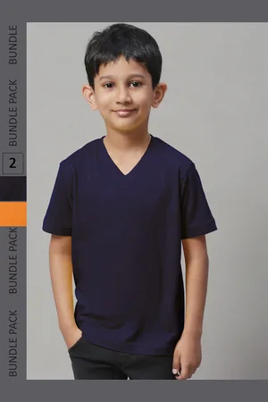 Friskers Boys Pack Of 2 V-Neck Pure Cotton T-shirts
