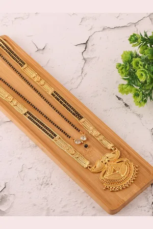 Brandsoon Set of 2 Black & Gold Toned Brass Gold Plated Beaded Mangalsutra