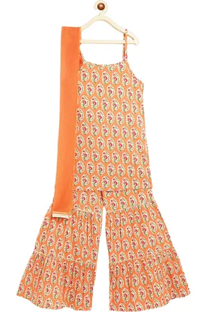 Campana Girls Floral Printed Pure Cotton Regular Kurta with Sharara & With Dupatta