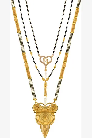 Brandsoon Set Of 3 Gold-Plated White Stone-Studded & Black Beaded Mangalsutra