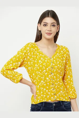 Crimsoune Club Women Yellow Floral Printed Top