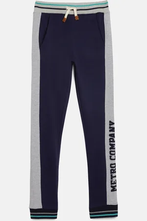 METRO KIDS COMPANY Boys Navy Blue Organic Cotton Solid Joggers With Applique