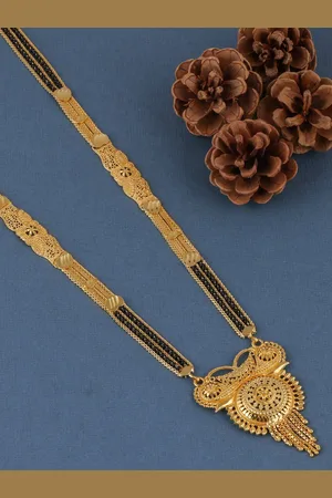 Brandsoon Gold-Plated & Black Beaded Mangalsutra