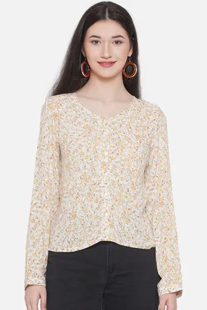 bellamia Floral Printed V-Neck Long Sleeves Top