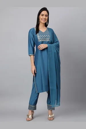 MEESAN Women V Neck Kurta with Trousers & Dupatta