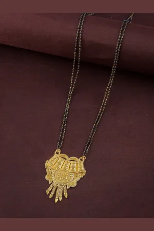 Brandsoon Gold-Plated & Black Beaded Mangalsutra