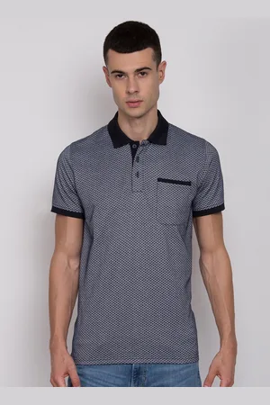 Matinique Men Navy Blue & White Polo Collar Pockets T-shirt