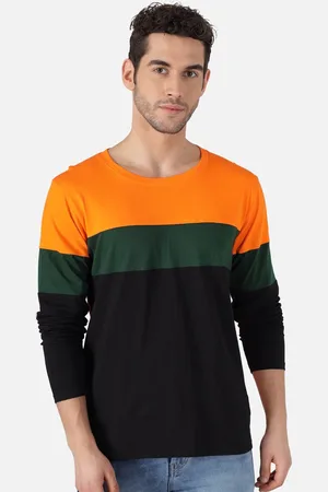 The Dry State Men Black & Orange Colourblocked Cotton Round Neck T-shirt