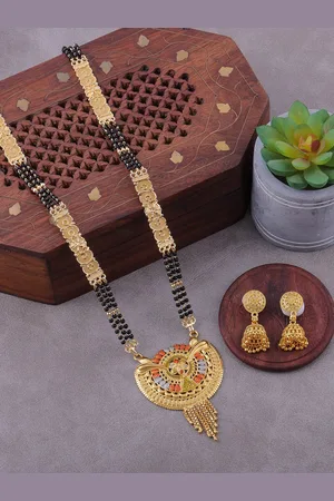 Brandsoon Gold-Plated Gold Beaded Mangalsutra With Earring