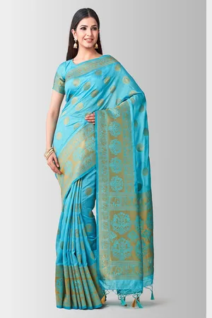 Mimosa Turquoise Blue Art Silk Woven Design Kanjeevaram Saree