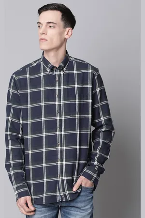 Lindbergh Men Navy Blue Windowpane Checked Casual Shirt