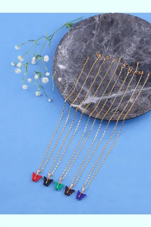 Brandsoon Set Of 5 Gold-Toned & Red Brass Gold-Plated Enamelled Necklace