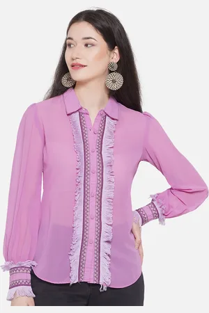 bellamia Fringed Detail Semi Sheer Edgy Fit Casual Shirt