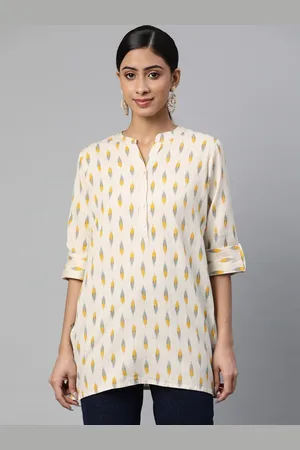 Jaipur White & Grey Mandarin Collar Printed Tunic