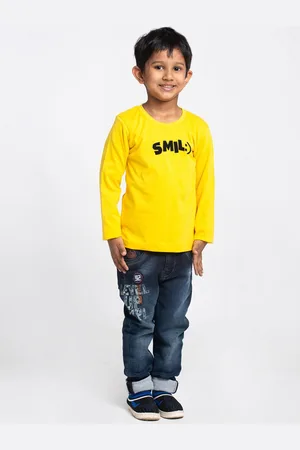 Friskers Boys Yellow Typography Printed Applique T-shirt