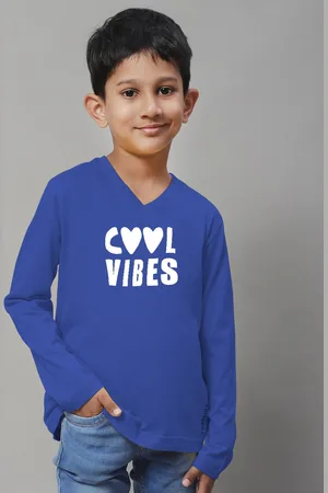 Friskers Boys Typography Printed V-Neck Cotton T-shirt