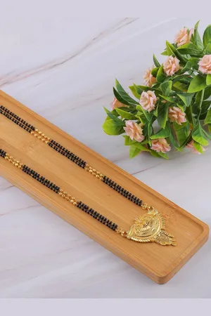 Brandsoon Gold-Plated & Black Beaded Mangalsutra