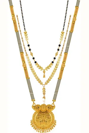 Brandsoon Set Of 3 Gold-Plated & Black Beaded Mangalsutra