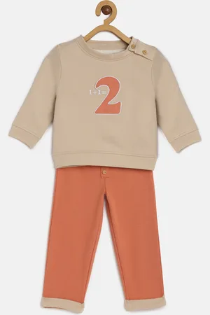 METRO KIDS COMPANY Boys Beige & Orange Self Design T-shirt with Pyjamas