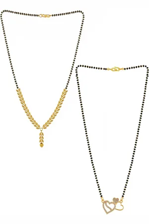 Brandsoon Set Of 2 Gold-Plated Black & White Beaded & Stone-Studded Mangalsutra
