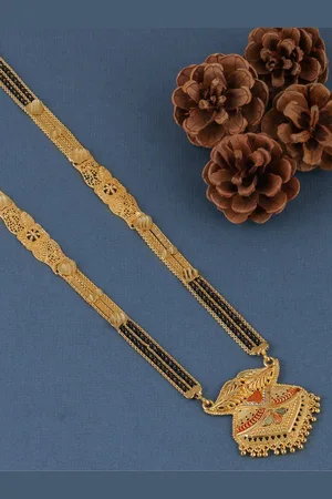 Brandsoon Gold-Plated & Black Beaded Traditional Mangalsutra