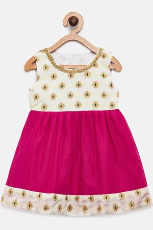 MANY FROCKS & Girls Pink & White Self Design Fit and Flare Dress