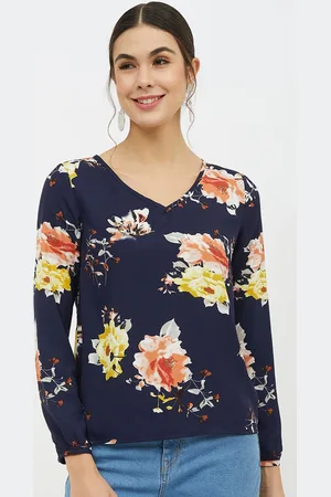 Harpa Women Navy Blue Printed Top
