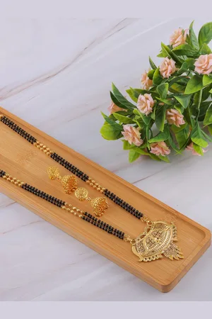 Brandsoon Gold-Plated & Black Beaded Mangalsutra Set