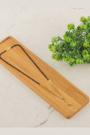 Brandsoon Women Gold-Toned & Black Leaf-Design Mangalsutra