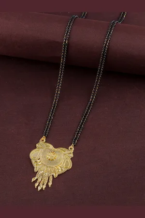 Brandsoon Gold-Plated Black Stone-Studded & Beaded Mangalsutra