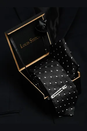 LOUIS STITCH Men Italian Silk Blend Necktie Accessory Gift Set