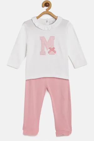 METRO KIDS COMPANY Girls White & Pink Organic Cotton Sustainable Self Design T-shirt with Pyjamas