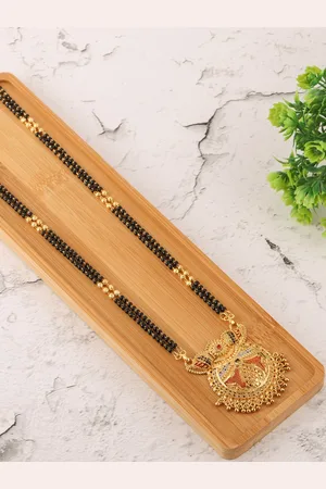 Brandsoon Gold-Plated & Black Beaded Mangalsutra