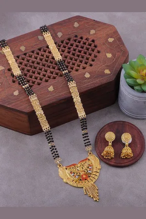 Brandsoon Gold-Plated Black Beaded Mangalsutra Set