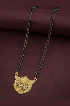 Brandsoon Women Gold-Plated and Black-Beaded Mangalsutra