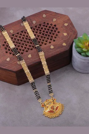 Brandsoon Gold-Plated & Black Beaded Mangalsutra