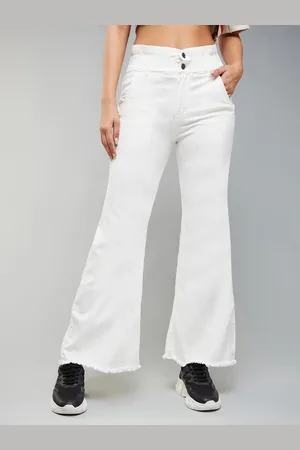 DOLCE CRUDO Women White Wide Leg High-Rise Clean Look Stretchable Jeans