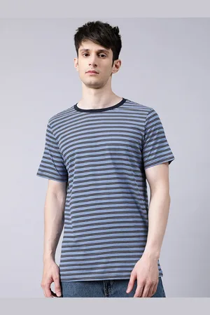 Matinique Men Navy Blue Striped Raw Edge T-shirt