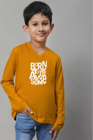 Friskers Boys Typography Printed Pure Cotton V-Neck T-shirt