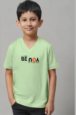 Friskers Boys Typography Printed V-Neck Cotton Slim Fit T-shirt