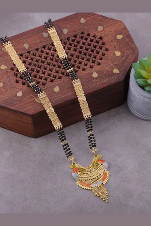 Brandsoon Gold-Plated Black Beaded Long Mangalsutra