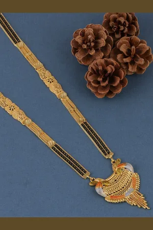 Brandsoon Gold-Plated & Black Beaded Mangalsutra