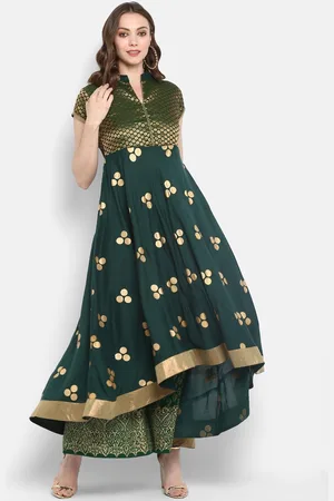 Kalini Geometric Printed Mandarin Collar Cotton A-Line Kurta