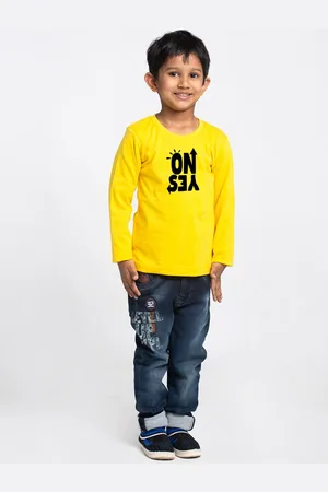 Friskers Boys Yellow Typography Printed Applique T-shirt